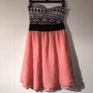Coral tribal strapless dress